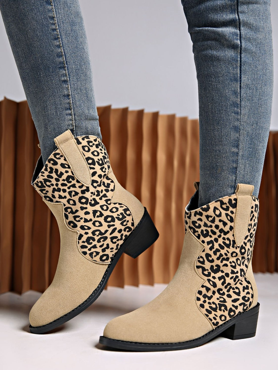 Leopard Suede Block Heel Boots – Stylish & Comfortable Animal Print Ankle Boots