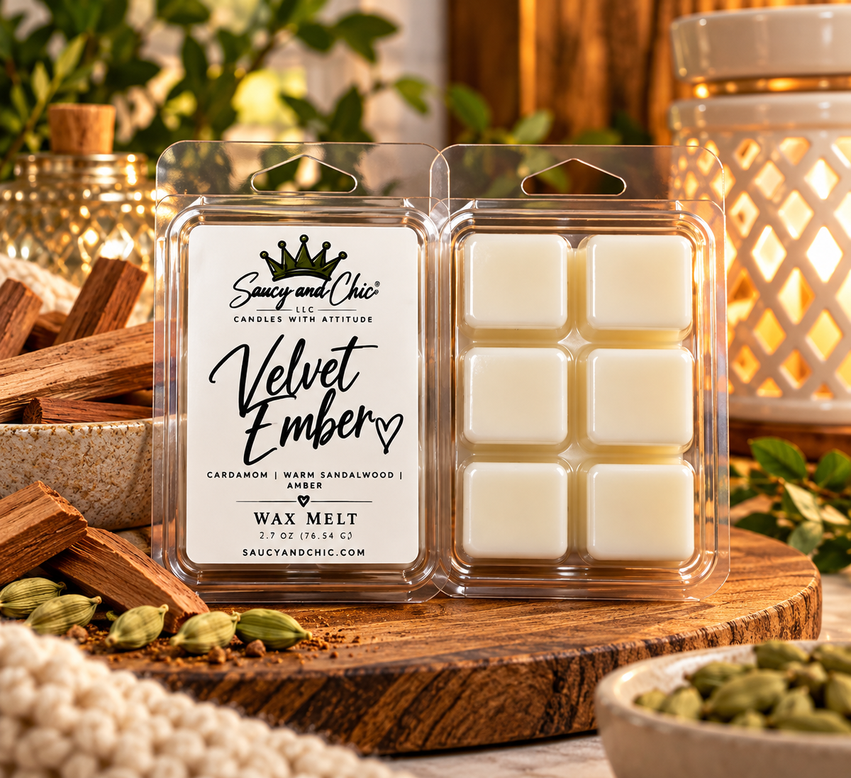Velvet Ember Wax Melts | Cardamom & Sandalwood | Saucy and Chic