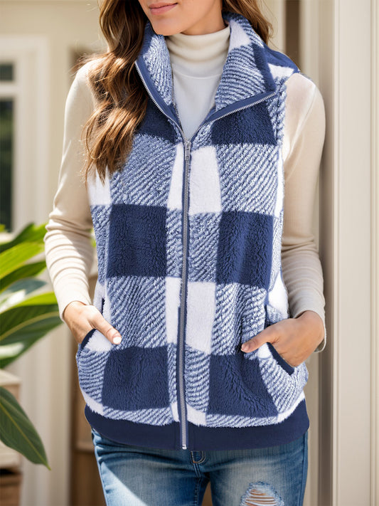 Full Size Pocketed Plaid Vest Coat – Stylish and Functional Outerwear for Every Season