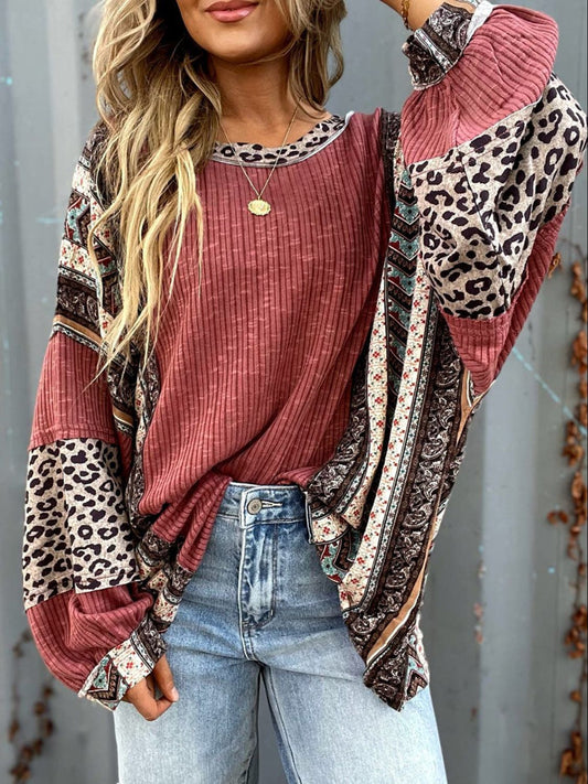 Leopard Round Neck Long Sleeve Sweatshirt – Trendy Animal Print Comfort