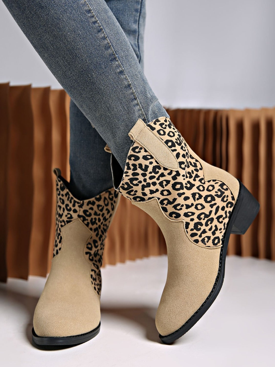 Leopard Suede Block Heel Boots – Stylish & Comfortable Animal Print Ankle Boots