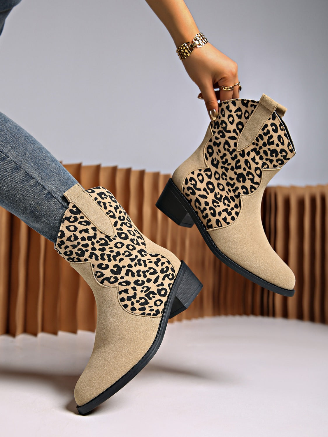 Leopard Suede Block Heel Boots – Stylish & Comfortable Animal Print Ankle Boots