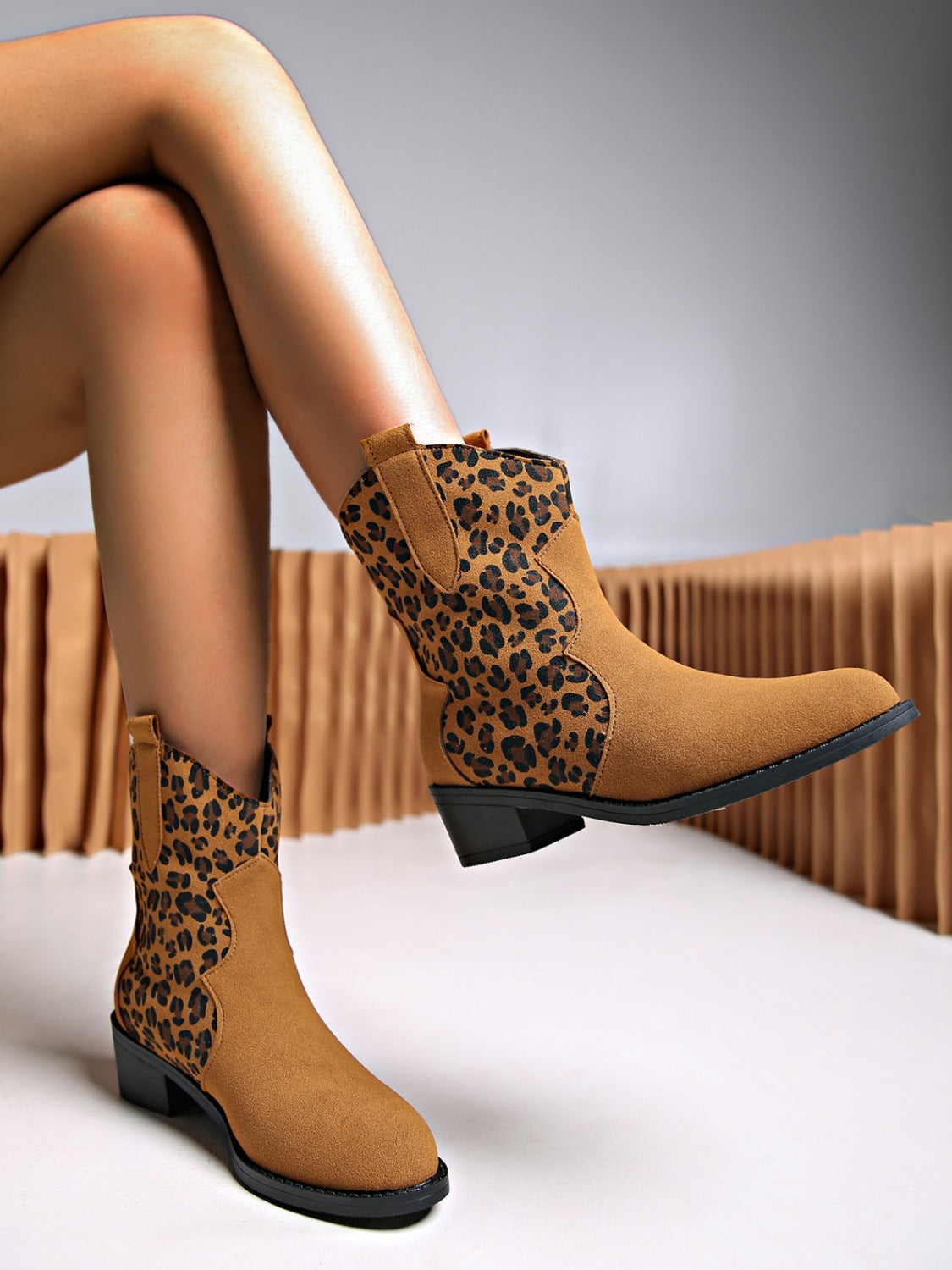 Leopard Suede Block Heel Boots – Stylish & Comfortable Animal Print Ankle Boots