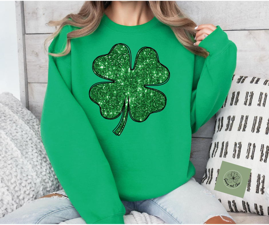 Faux sequin four leaf clover sweatshirt - Saucy and Chic