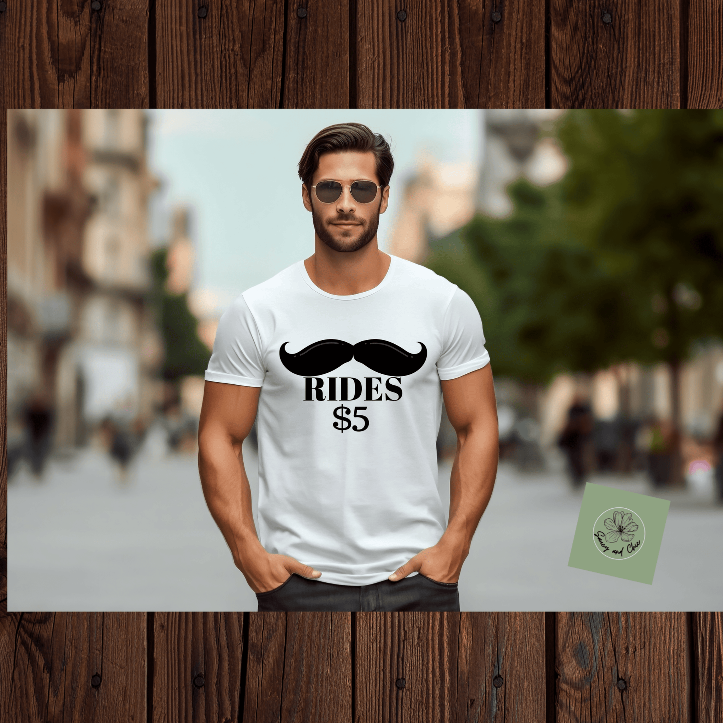 Mustache rides tshirt - Saucy and Chic