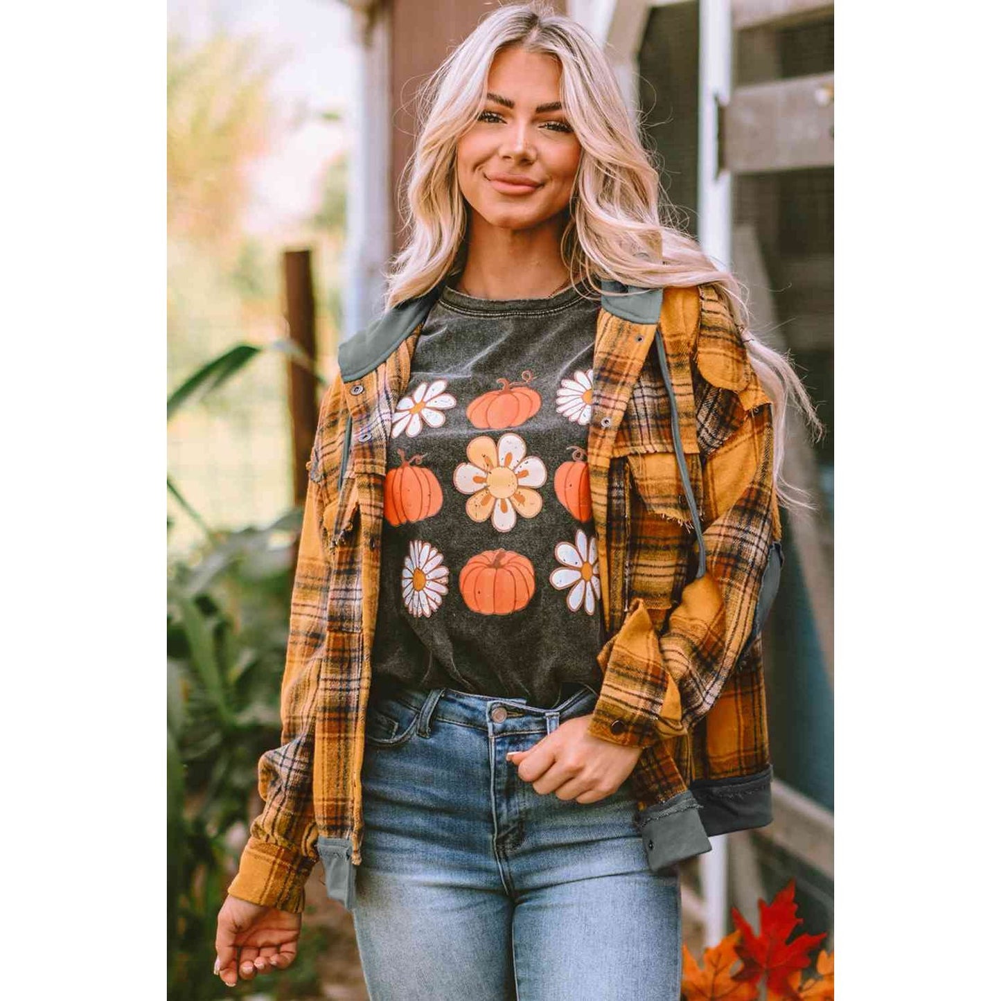 Plaid Hooded Button Front Jacket - Saucy and Chic