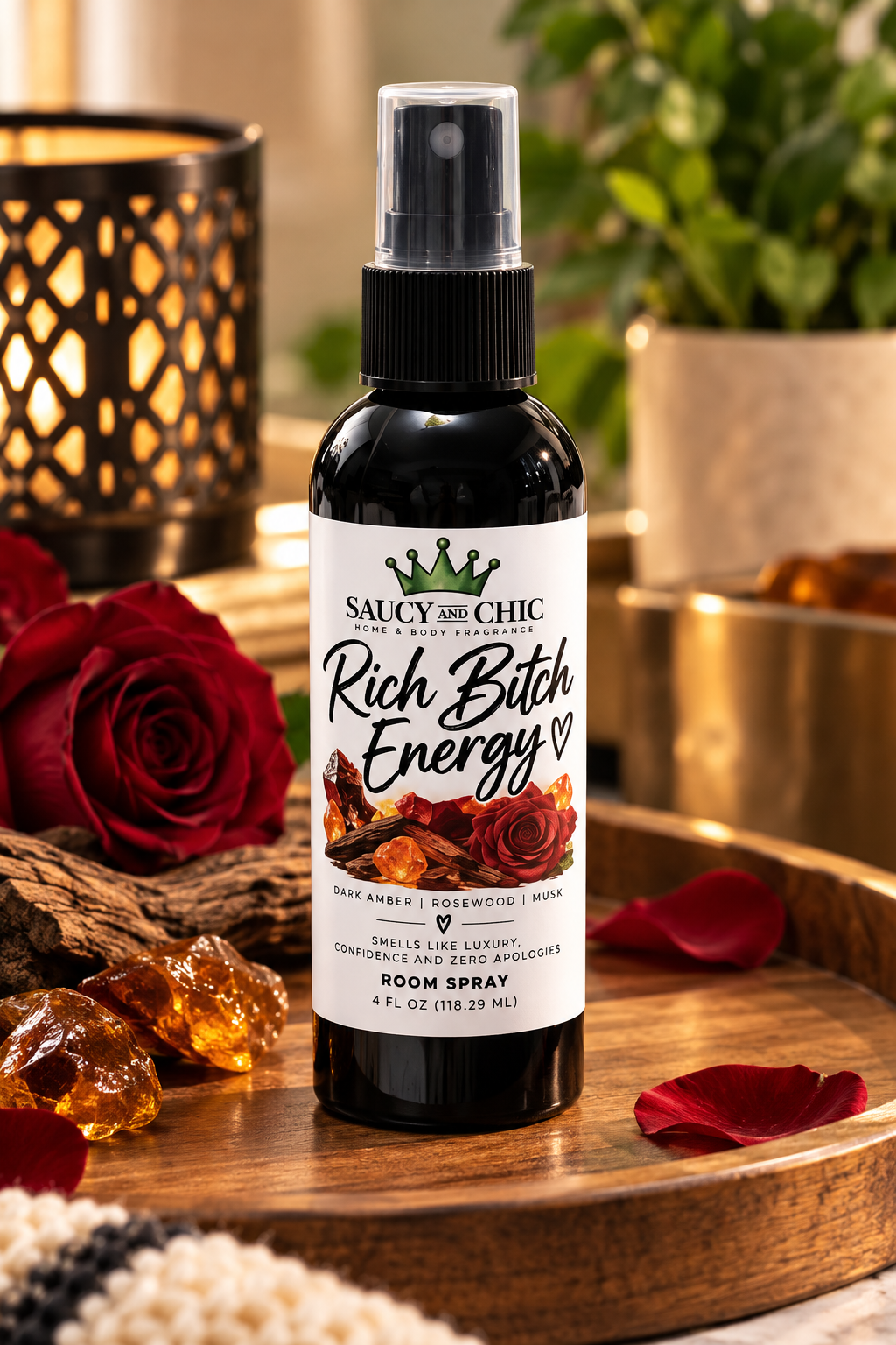 Rich Bitch Energy Room Spray | Dark Amber, Rosewood & Musk | 4 oz Luxury Home Fragrance