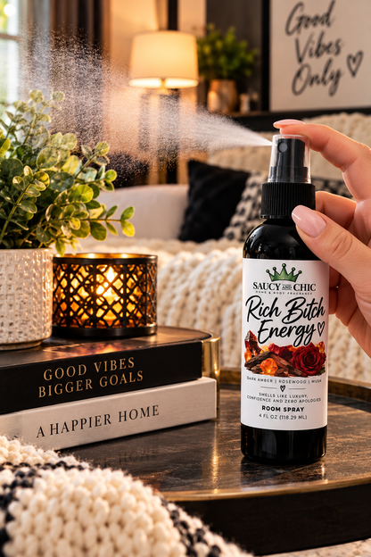 Rich Bitch Energy Room Spray | Dark Amber, Rosewood & Musk | 4 oz Luxury Home Fragrance