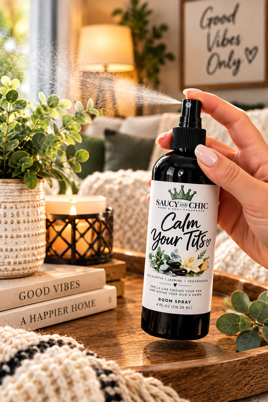 Calm Your Tits Room Spray | Eucalyptus, Jasmine & Cedarwood | 4 oz Spa-Inspired Home Fragrance