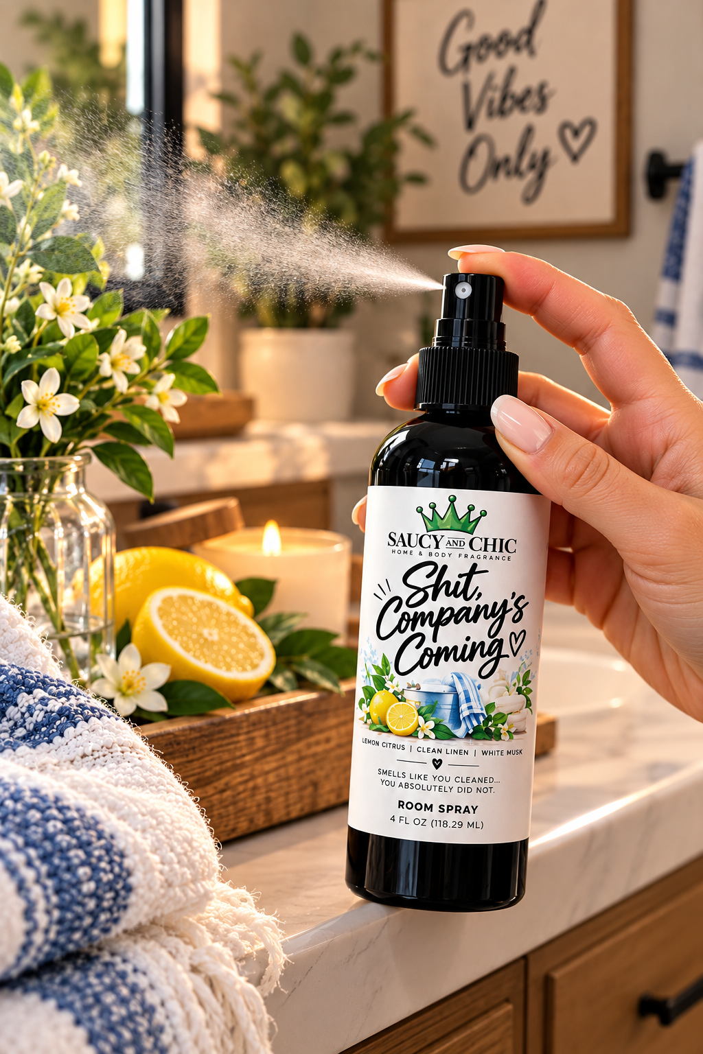 Shit, Company's Coming! Room Spray | Lemon, Clean Linen & White Musk | 4 oz Fresh Home Fragrance