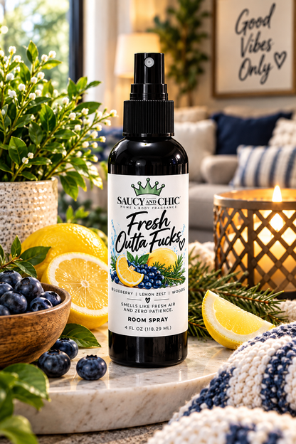 Fresh Outta Fucks Room Spray | Blueberry, Lemon Zest & Woods | 4 oz Fruity Home Fragrance