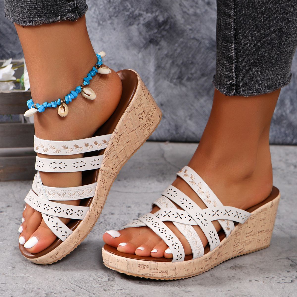 PU Leather Crisscross Wedge Sandals - Saucy and Chic 