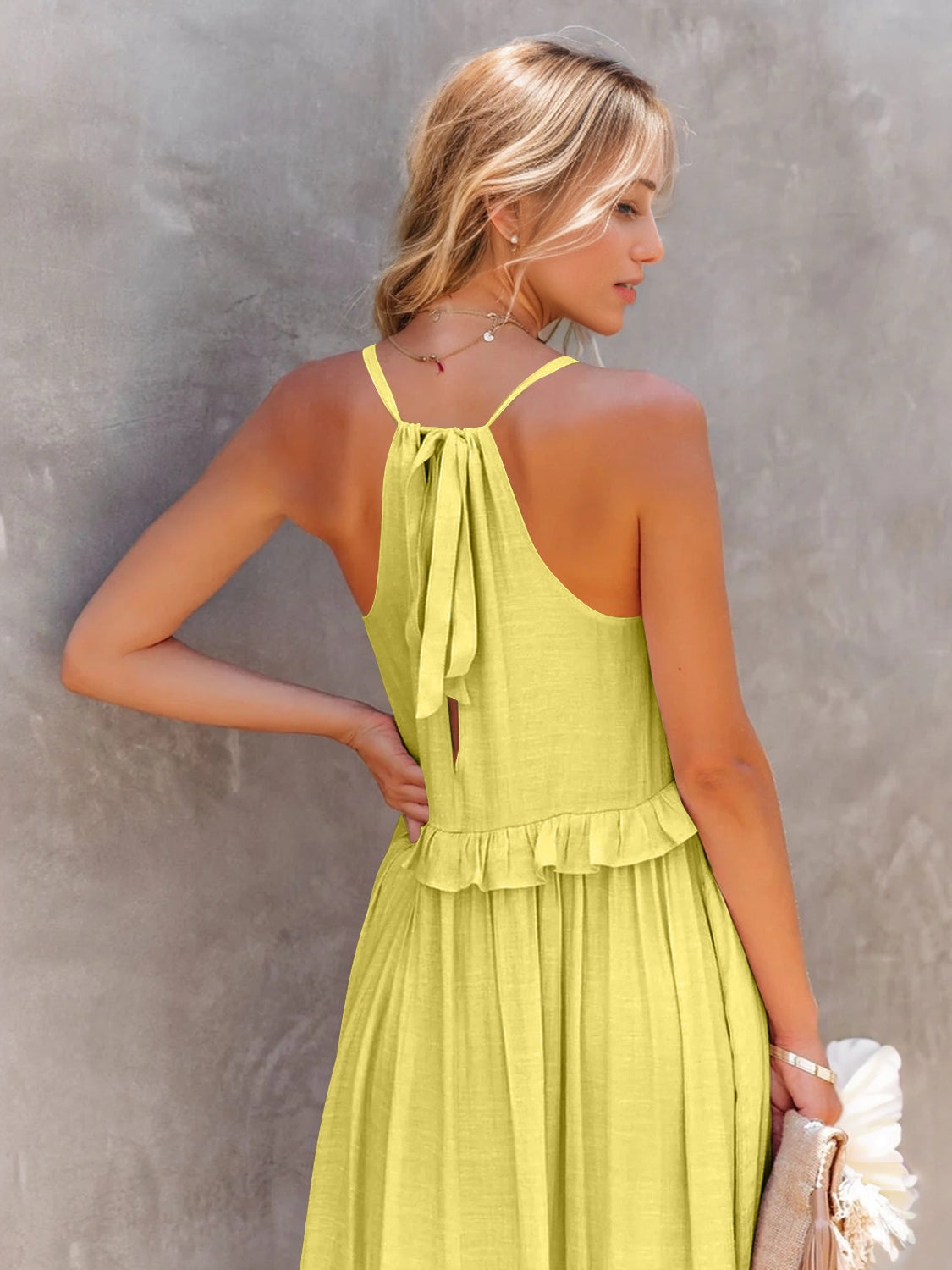 Ruffled Sleeveless Tiered Maxi Dress with Pockets - Saucy and Chic 