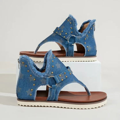 Studded Raw Hem Flat Sandals - Saucy and Chic 