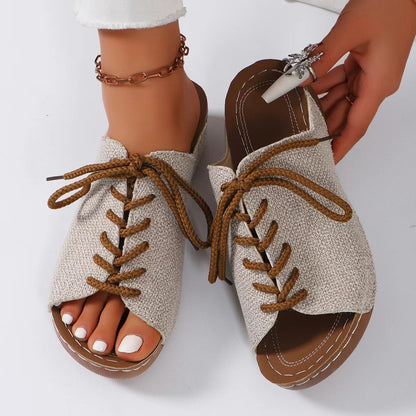 Lace-Up Open Toe Wedge Sandals - Saucy and Chic 