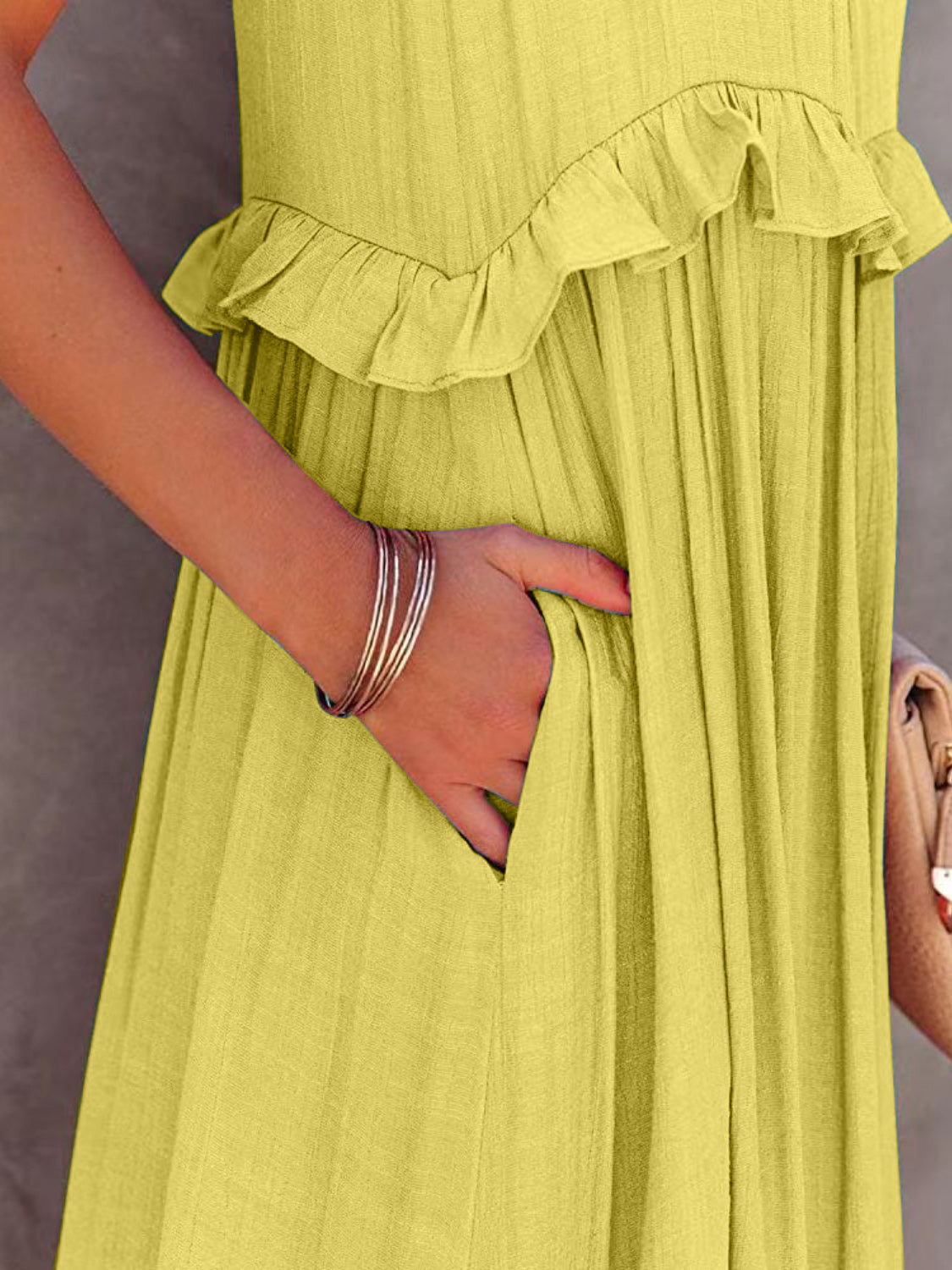 Ruffled Sleeveless Tiered Maxi Dress with Pockets - Saucy and Chic 