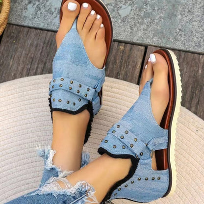 Studded Raw Hem Flat Sandals - Saucy and Chic 