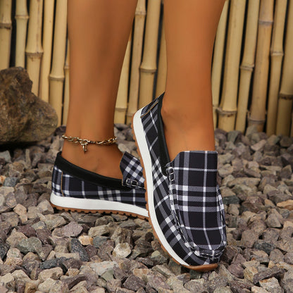 Plaid Round Toe Slip-Ons – Stylish and Comfortable Casual Footwear