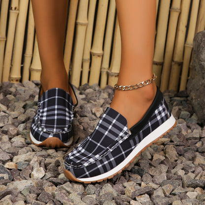 Plaid Round Toe Slip-Ons – Stylish and Comfortable Casual Footwear