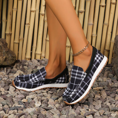 Plaid Round Toe Slip-Ons – Stylish and Comfortable Casual Footwear