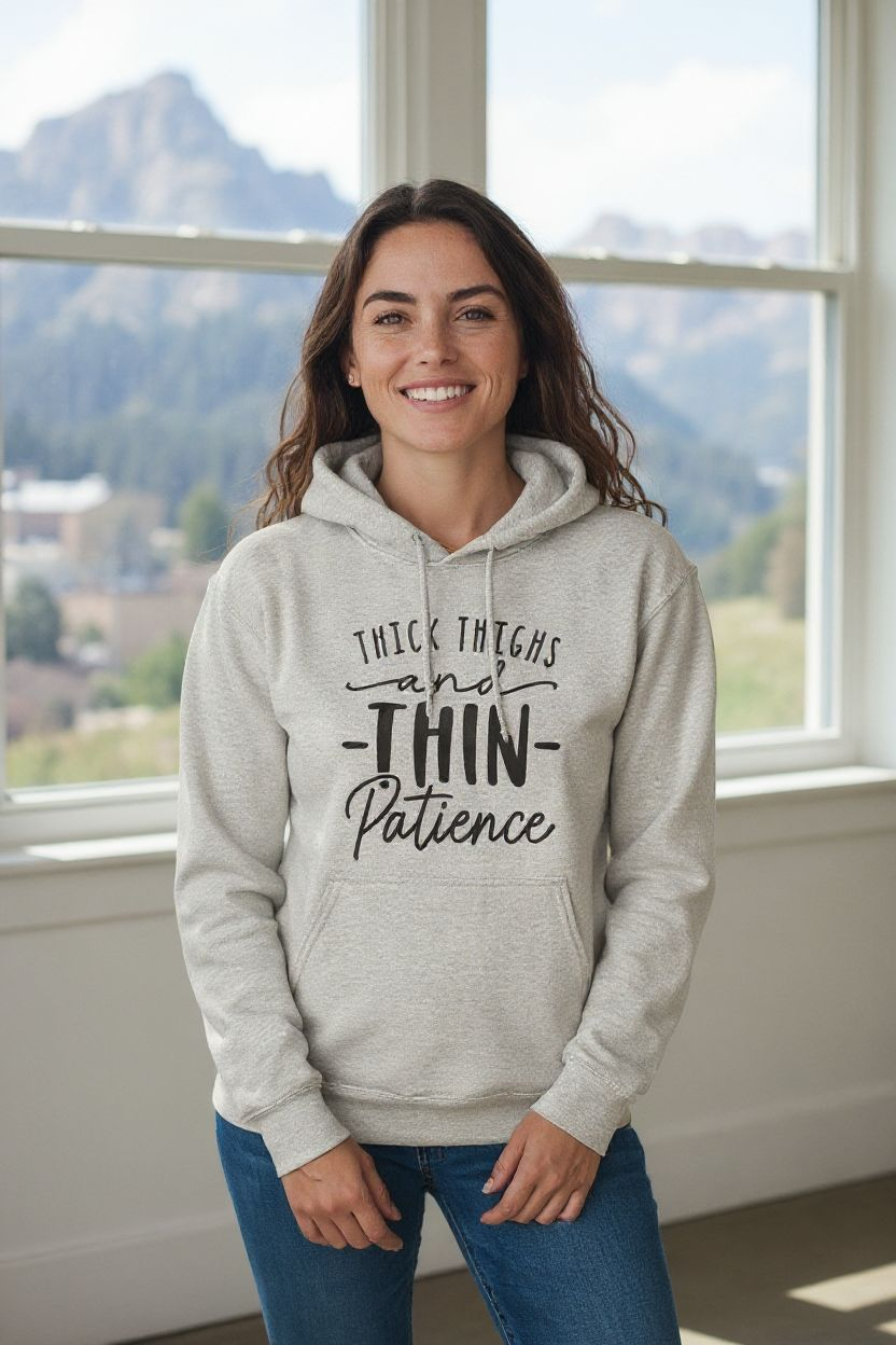 Thick Thighs & Thin Patience Hoodie – Funny Sassy Graphic Hoodie for Women - Saucy and Chic 