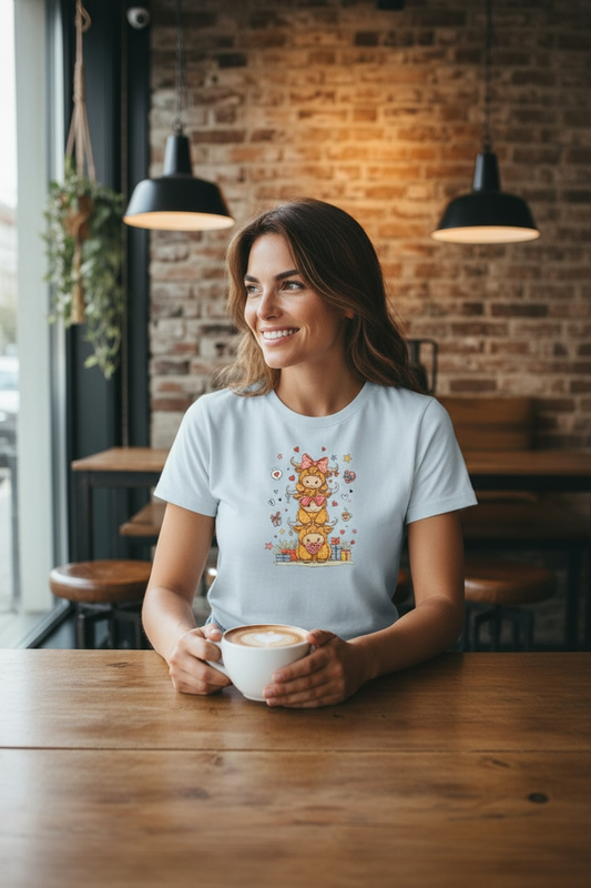 Stacked Highland Cows T-Shirt – Cute Farm Cow Graphic Tee – Funny Western Country Shirt – Cozy Cottagecore Cow Top