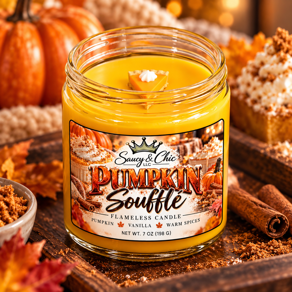 Pumpkin Soufflé Wickless Candle – Indulge in Cozy Autumn Aromas | Saucy and Chic