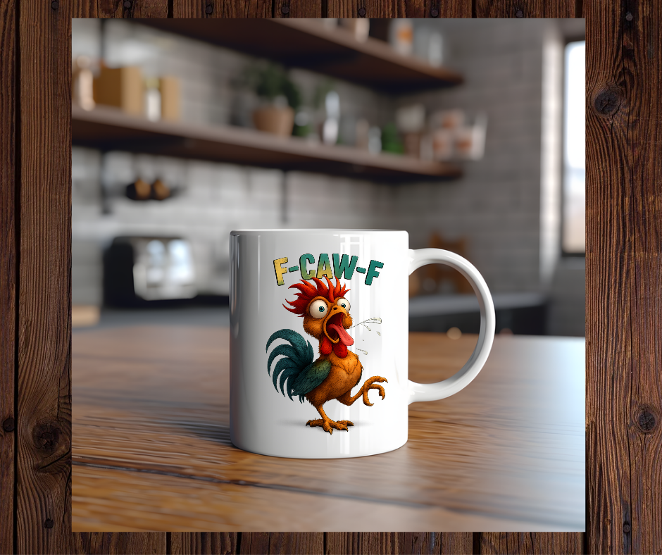 Funny F-Caw-F Rooster Coffee Mug – 11 oz Ceramic Humor Cup for Morning Sass