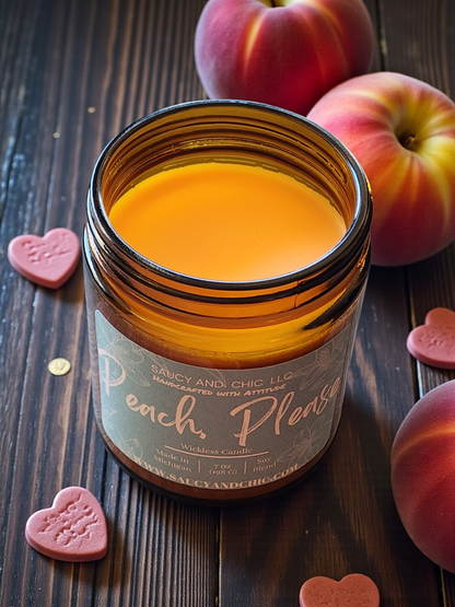 Peach Please Wickless Candle – 7oz Juicy Peach Home Fragrance, Handcrafted Flameless Candle 🍑💅