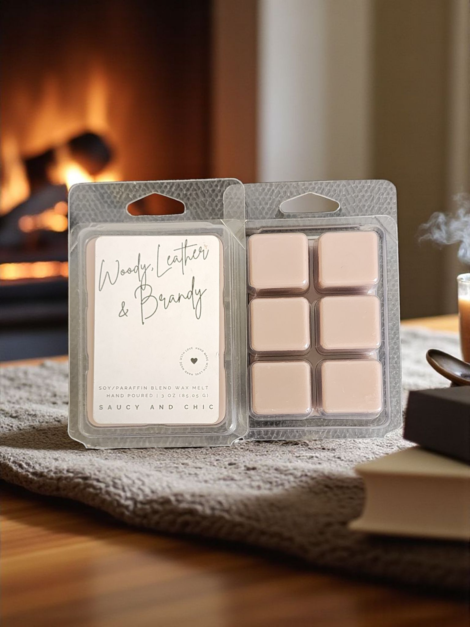 Woody Leather and Brandy Wax Melt – Rich, Luxurious Aroma for Cozy Nights - Saucy and Chic 