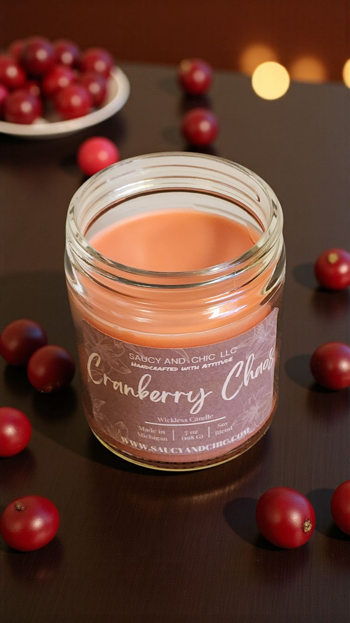 Cranberry Chaos Wickless Candle | Sweet Cranberry & Spiced Holiday Aroma | Saucy & Chic