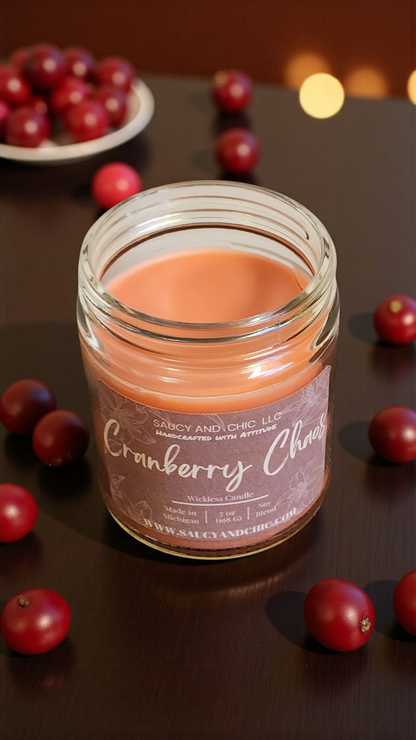 Cranberry Chaos Wickless Candle | Sweet Cranberry & Spiced Holiday Aroma | Saucy & Chic