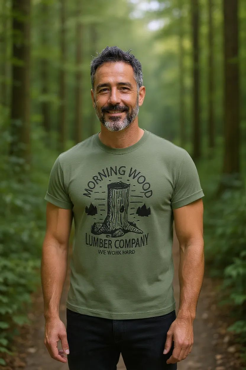 Morning Wood Lumber Company T-Shirt - Humorous Graphic Tee - Saucy and Chic 