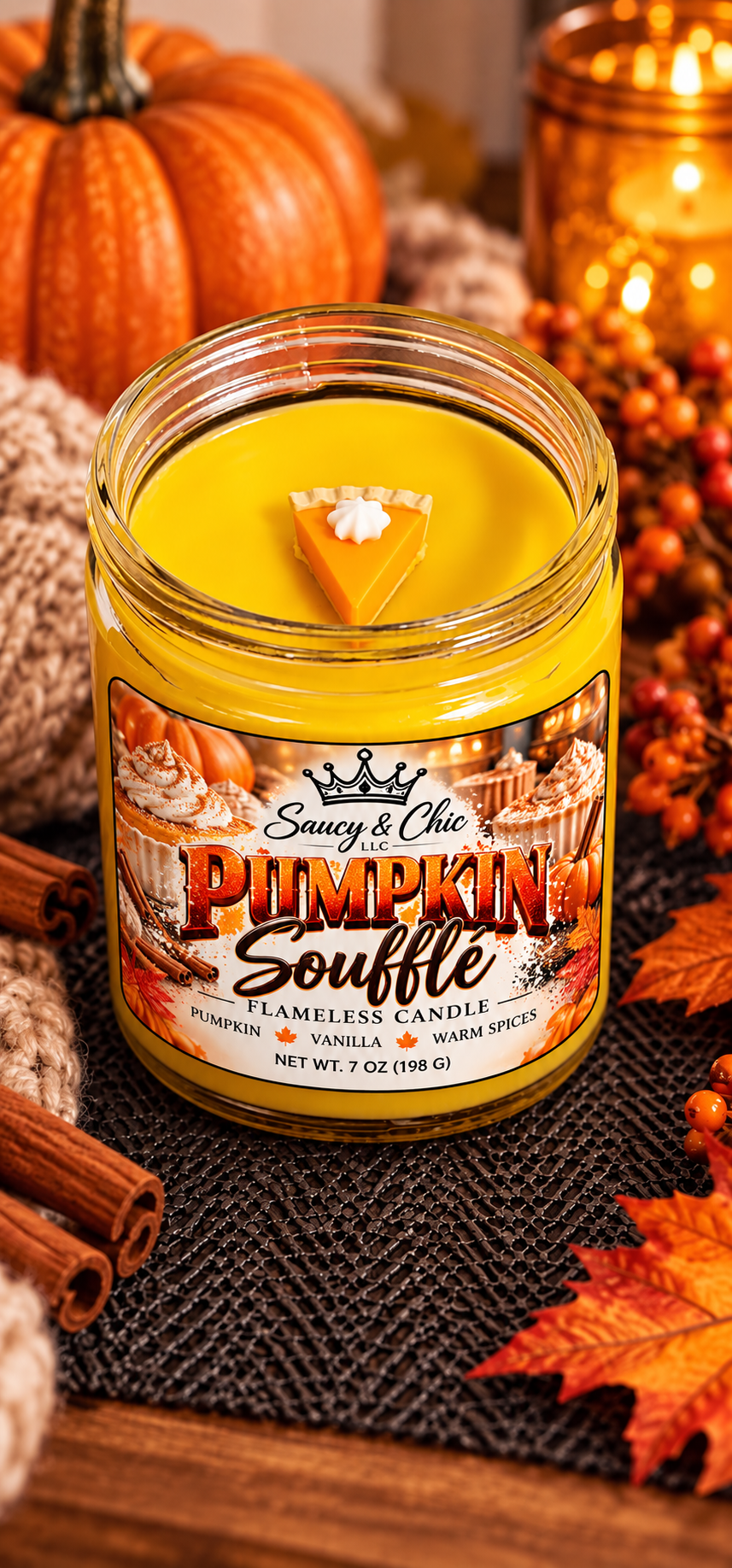Pumpkin Soufflé Wickless Candle – Indulge in Cozy Autumn Aromas | Saucy and Chic