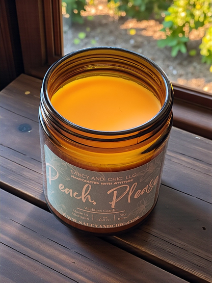 Peach Please Wickless Candle – 7oz Juicy Peach Home Fragrance, Handcrafted Flameless Candle 🍑💅