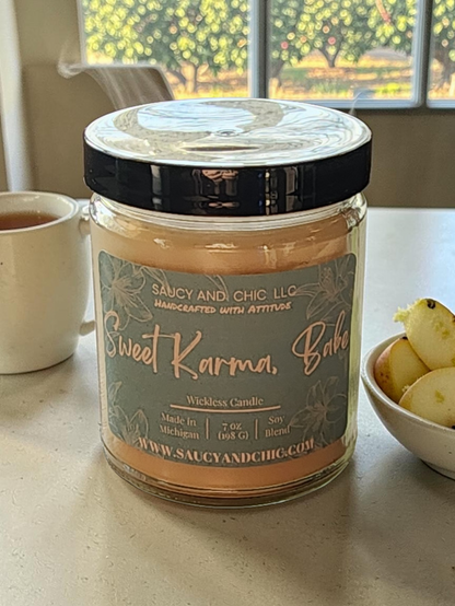 Sweet Karma, Babe Wickless Candle – Sugar Pear, Apple, Honey & Vanilla Scented Home Fragrance