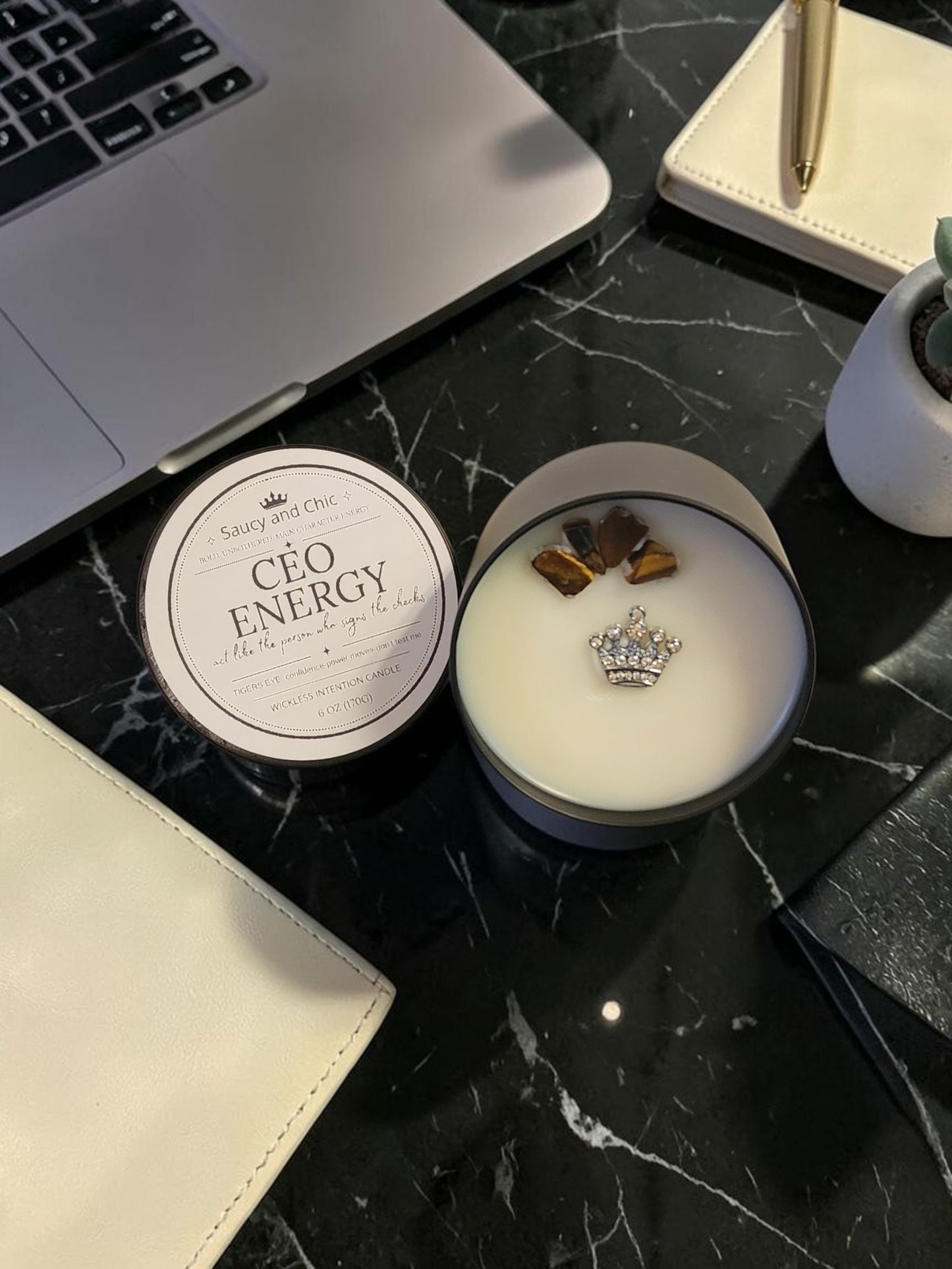 CEO Energy Wickless Intention Candle | Focus & Success Mindset Candle for Productivity, Confidence & Main Character Energy | Home Fragrance