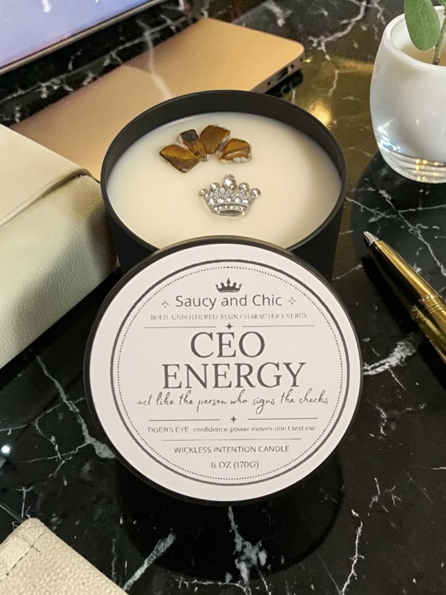 CEO Energy Wickless Intention Candle | Focus & Success Mindset Candle for Productivity, Confidence & Main Character Energy | Home Fragrance
