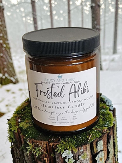 Frosted Alibi Iced Vanilla Woods wickless candle by Saucy and Chic