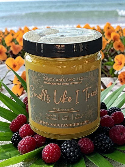 Smells Like I Tried Wickless Candle – Tropical Fruits, Tuberose & Amber Musk Scented Home Fragrance