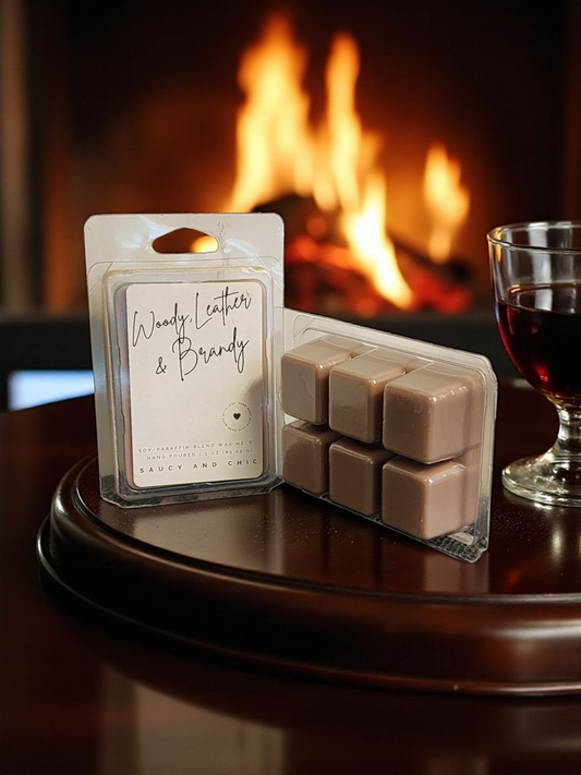 Woody Leather and Brandy Wax Melt – Rich, Luxurious Aroma for Cozy Nights - Saucy and Chic 