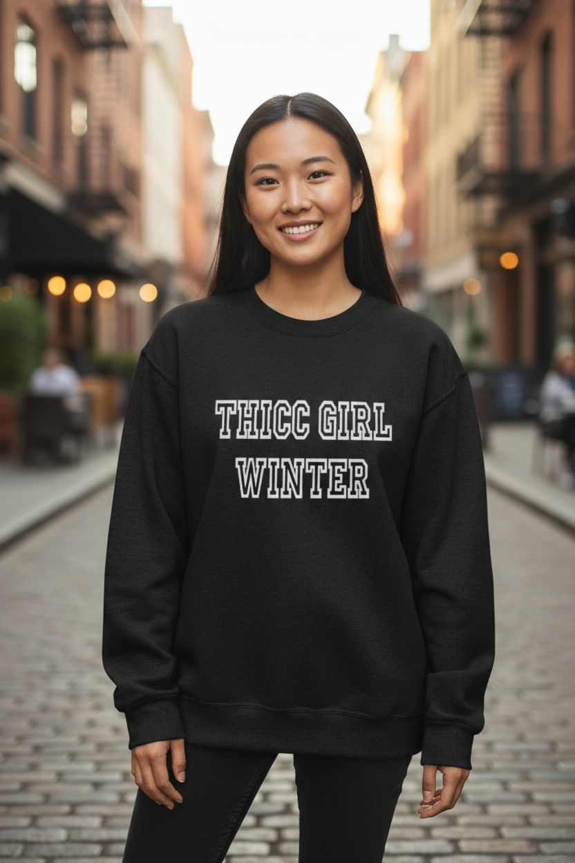 Thicc Girl Winter Sweatshirt – Funny Cozy Graphic Shirt for Saucy Style - Saucy and Chic 