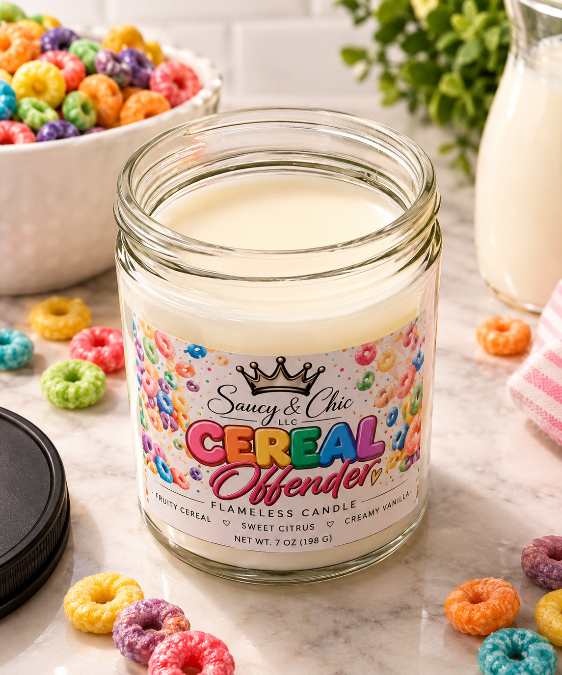 Cereal Offender | Fruity Cereal Scented Wickless Candle | Saucy and Chic