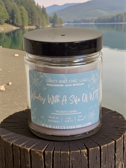 Woodsy With a Side of WTF – Adult Humor Wickless Candle | Rustic Wood Scent with Sass