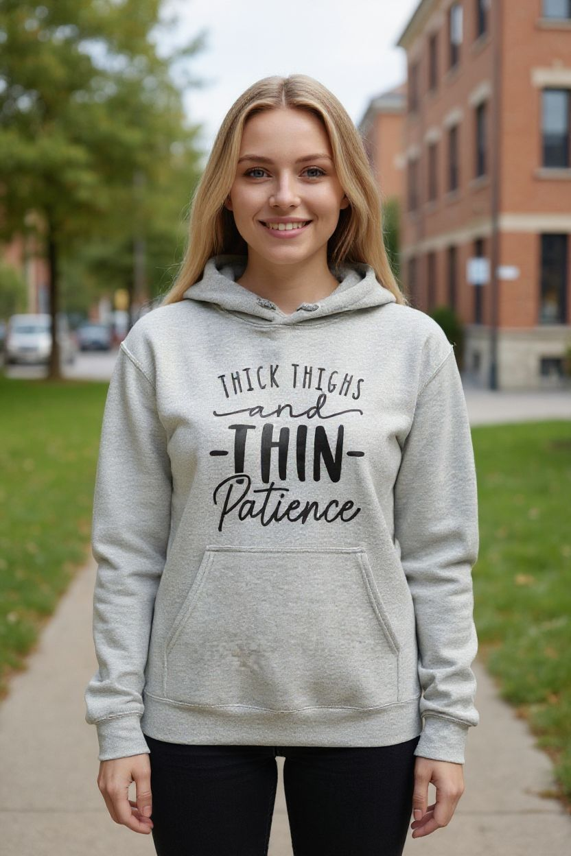 Thick Thighs & Thin Patience Hoodie – Funny Sassy Graphic Hoodie for Women - Saucy and Chic 