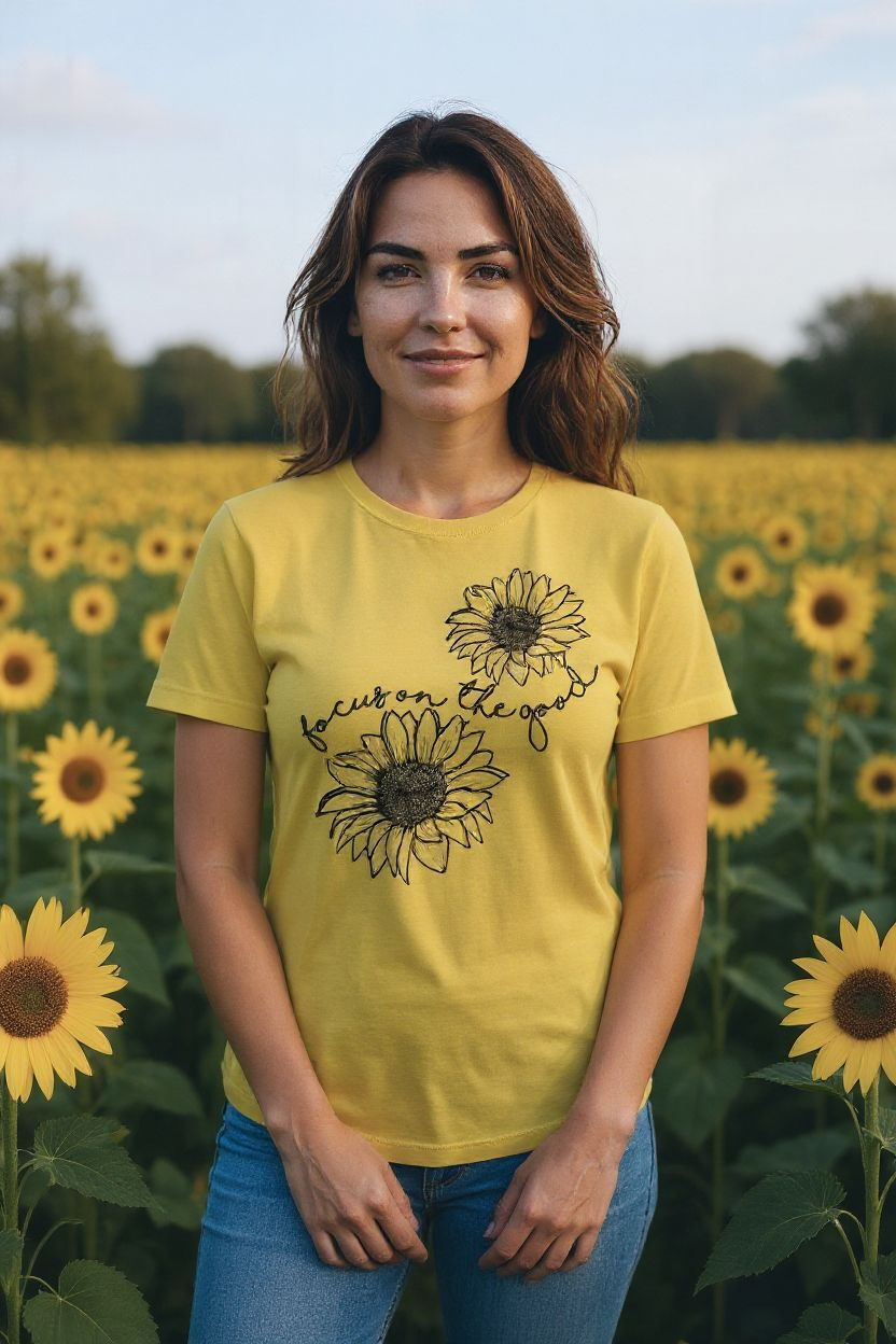 Focus on the Good Sunflower Shirt – Positive Quote Graphic Tee - Saucy and Chic 