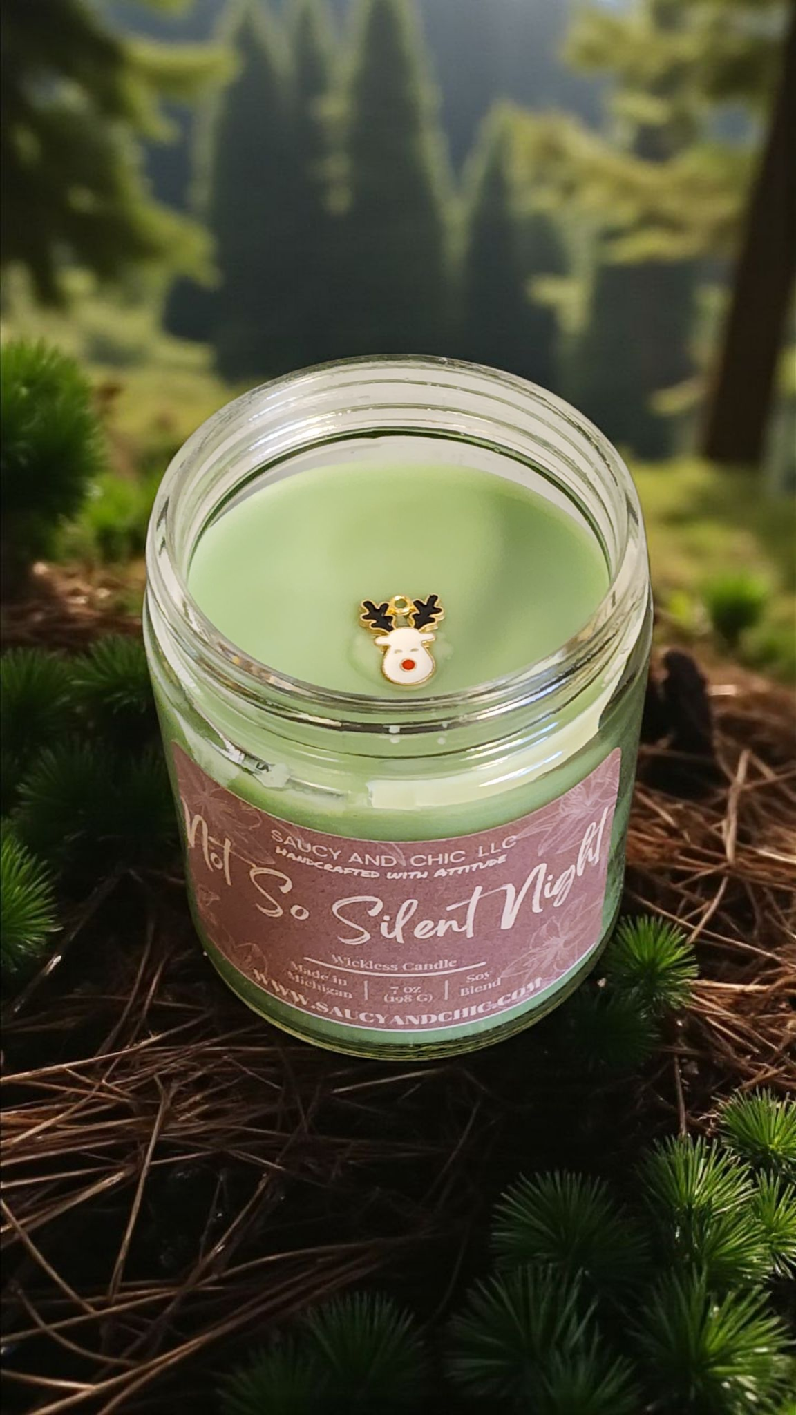 Not So Silent Night Wickless Candle with Hidden Charm | Festive Spices & Cozy Holiday Aroma | Saucy & Chic