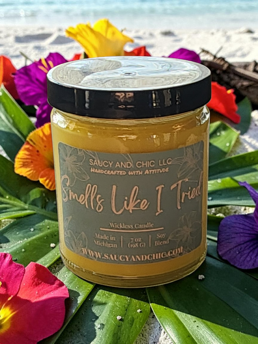 Smells Like I Tried Wickless Candle – Tropical Fruits, Tuberose & Amber Musk Scented Home Fragrance