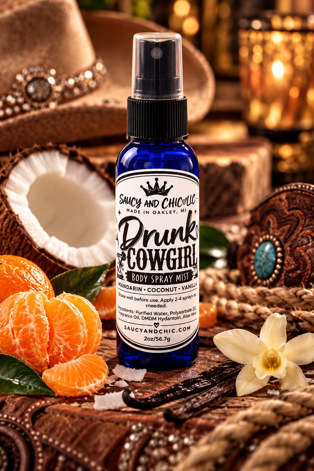 Drunk Cowgirl Body Mist – Mandarin, Coconut & Leather Sweet Western Perfume Spray