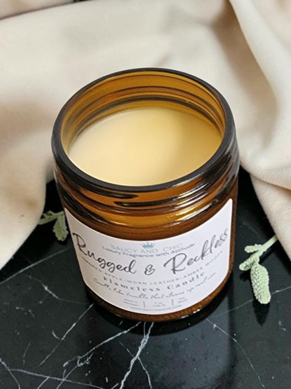 Rugged & Reckless Wickless Candle – Cherrywood, Suede & Orchard Woods